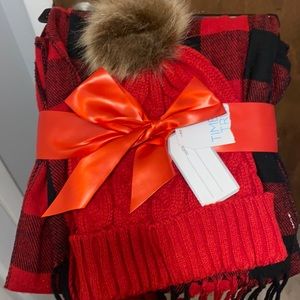 Buffalo plaid scarf and hat set